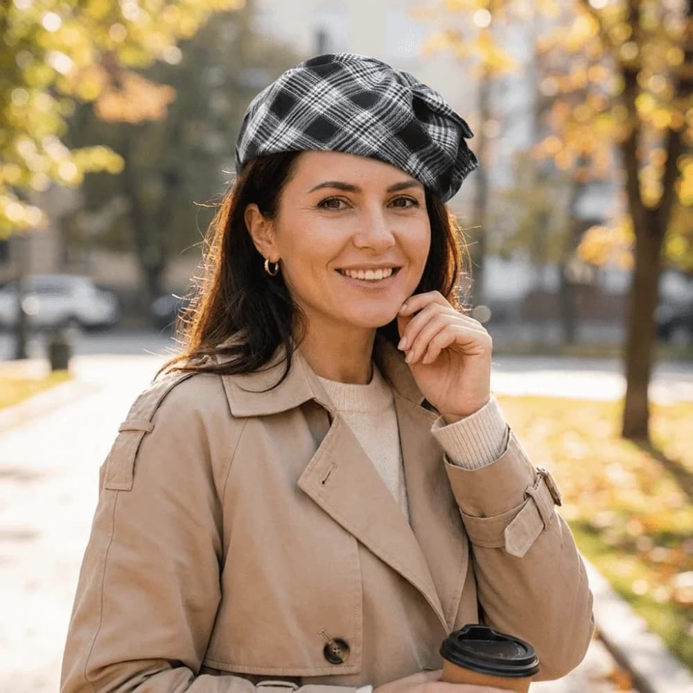 Retro Vintage Half-cap Headband Elegant Checkered Bowknot Headwear French Style Delicate Hair Accessories Birthday Gift