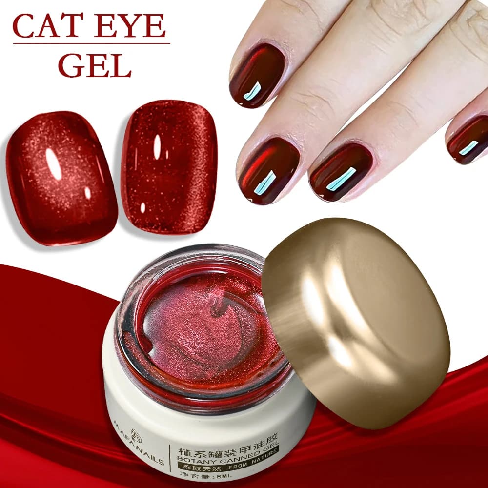 8ml Ruby Red Cat Eye Gel Nail Polish Sparkling Magnetic Semi Permanent Soak Off LED/UV Gel for Christmas Party Manicure Varnish