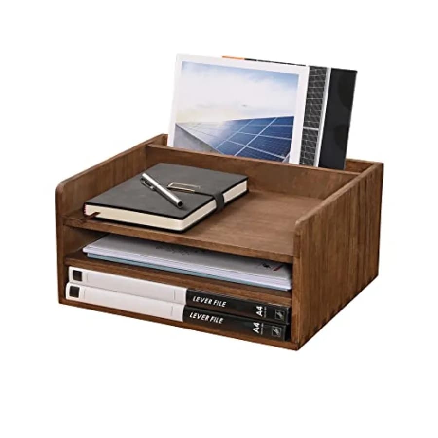 Organizzatore da scrivania per archiviazione di cartelle con 3 vassoi porta documenti e 1 scomparto verticale - Organizzatore per documenti da ufficio in legno