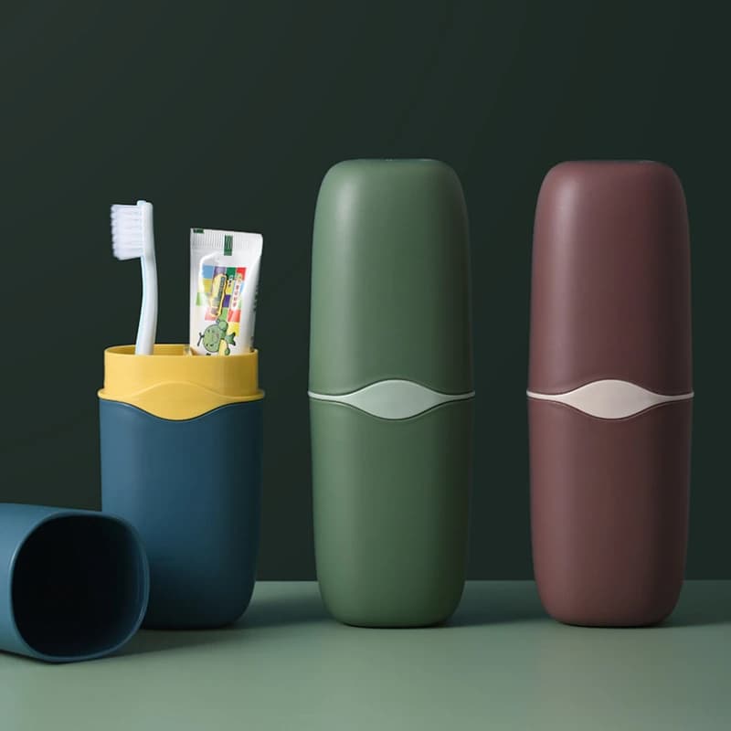 Set da viaggio portatile con tazza, porta spazzolino e dentifricio, scatola portaoggetti per viaggi, campeggio, viaggi d'affari, organizer da bagno