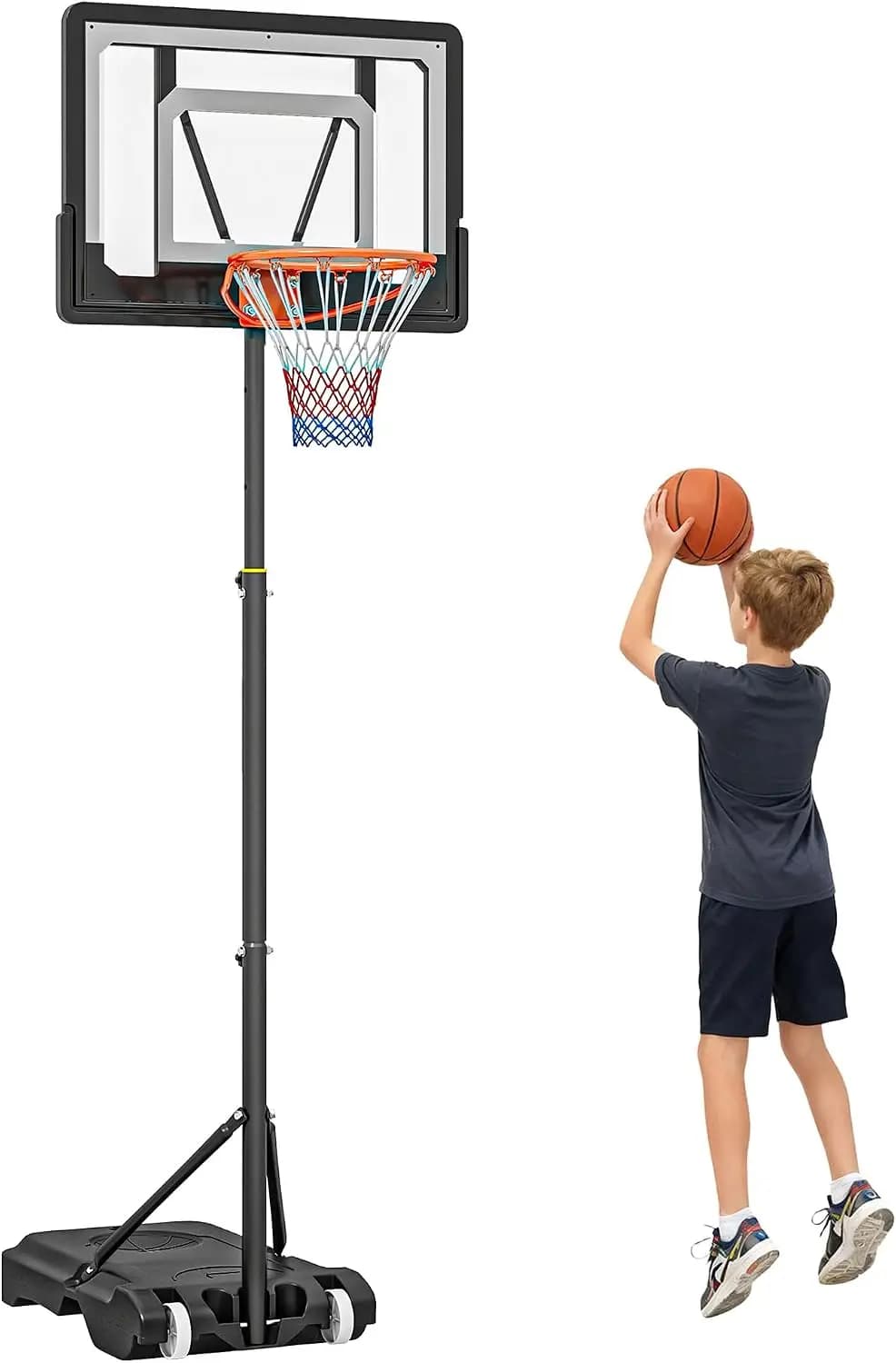 Portable Basketball Hoop System with 33in Backboard, Height Adjustable 5-7FT, Indoor Outdoor