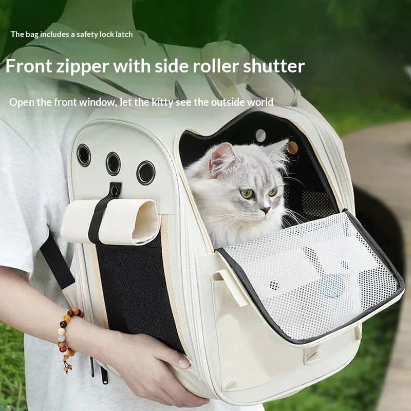 FurStarFoldable Portable Cat Carrier Backpack, Breathable Double Shoulder & Handbag, Large Capacity 4-Season Pet Travel Bag For