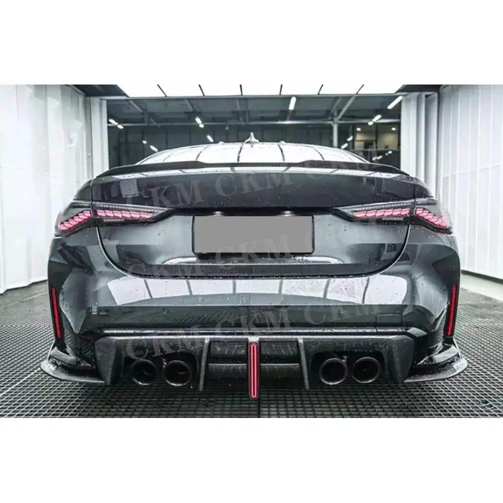 CKMUUER Carbon Fiber For BMW G80 G82 G83 M3 M4 2021+ Rear Diffuser With Led Light Car Lip Spoiler Accessories Back Lip Guard