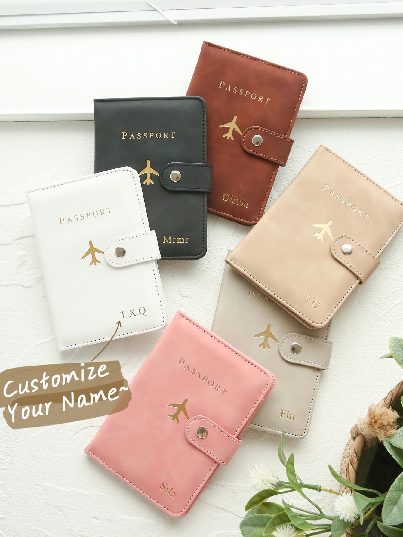 Custodia per passaporto in pelle scamosciata testurizzata con monogramma dorato personalizzato con fibbia chic Porta passaporto con nome con stampa a caldo da 1 pezzo per i viaggi