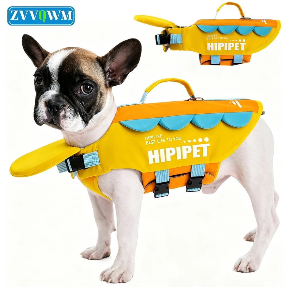 1-2Pcs Dog Life Jacket Pet Life Vest with Head Neck Support Rescue Handle Adjustable Fit Puppy Swimming Boating Pool Safety Vest
