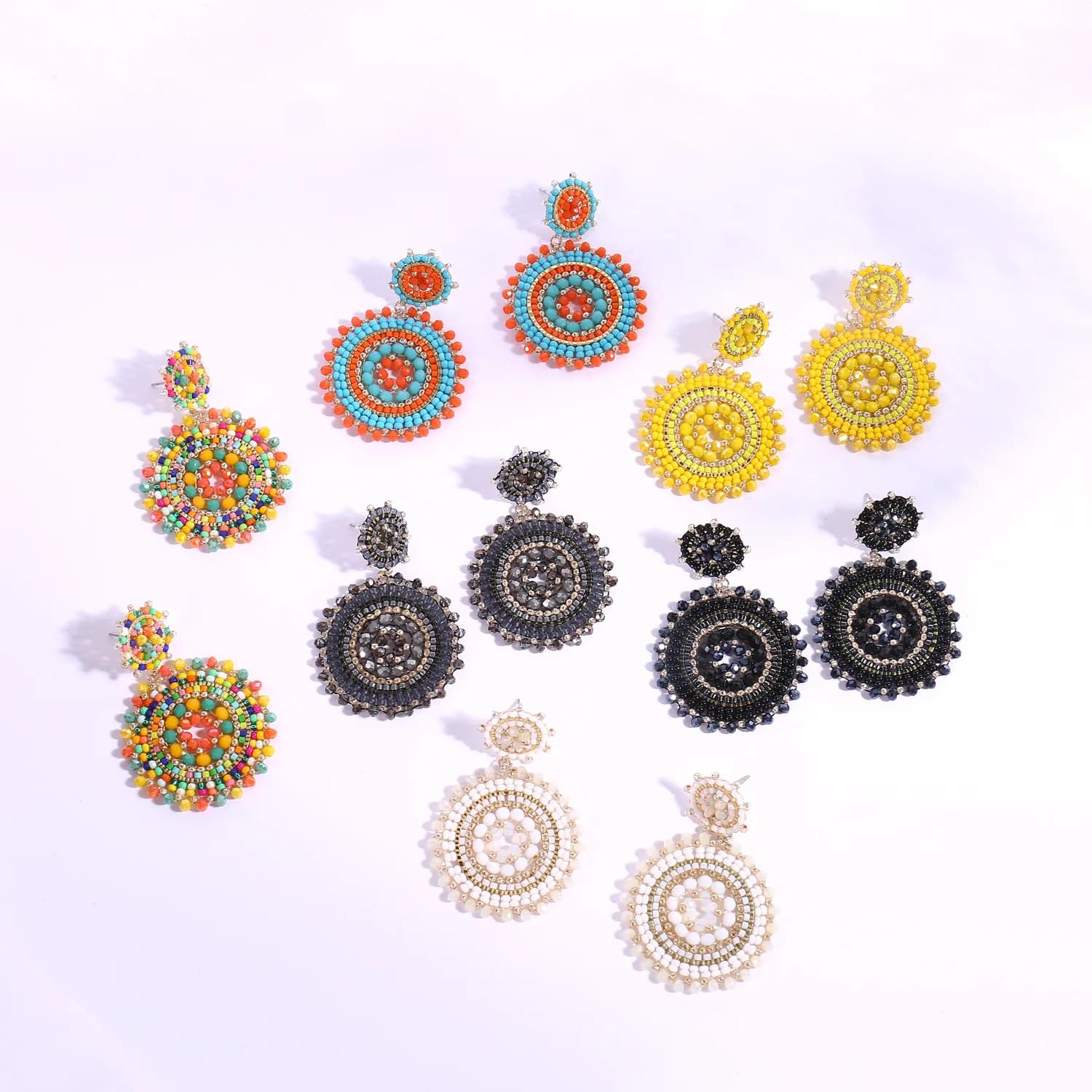 Handmade Crystal Beaded Drop Earrings, Unique Woven Seed Bead Earrings