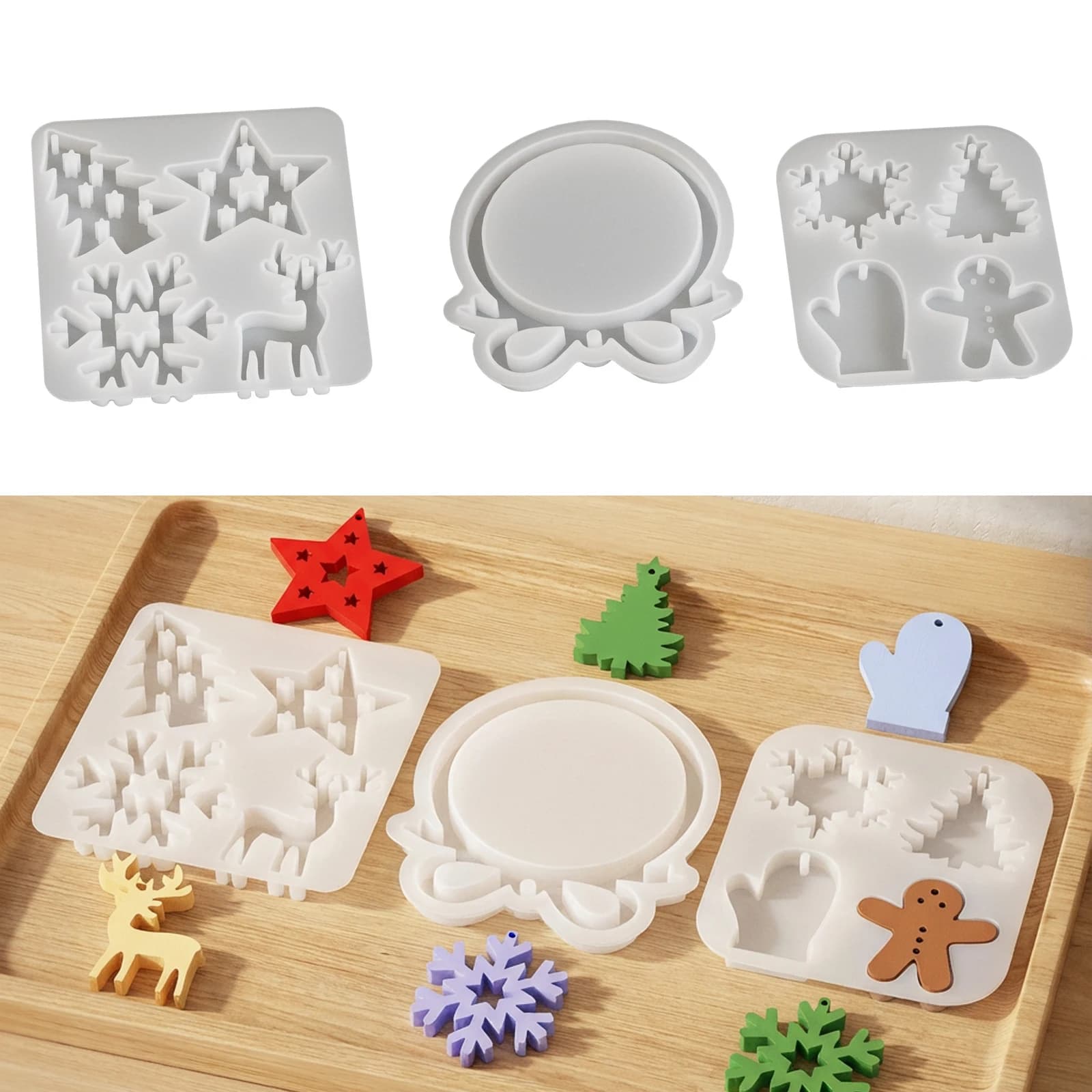 Stampo in silicone per decorazioni natalizie fai da te: alce, fiocco, fiocco di neve, pendolo in resina epossidica