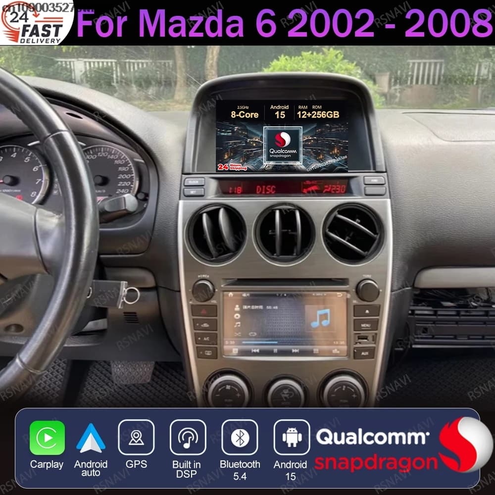 Android 15 Per Mazda 6 2002 - 2008 DSP GPS Stereo DVD QLED 4G LTE 5G WIFI Autoradio Autoradio Unità principale BT Navigazione Qualcomm