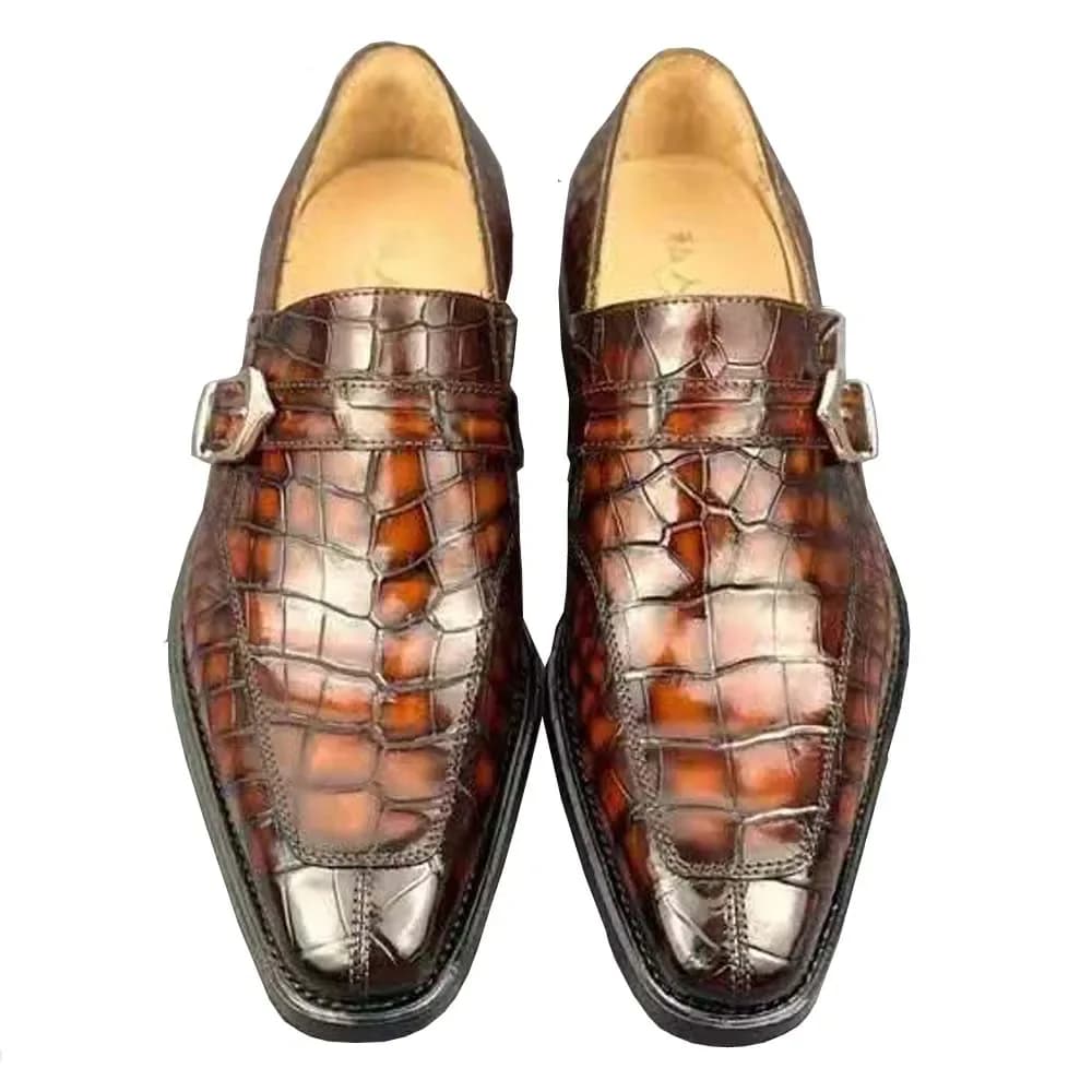 ouluoer uomo scarpe in pelle di coccodrillo uomo scarpe di coccodrillo pennello colore uomo scarpe wendding marrone