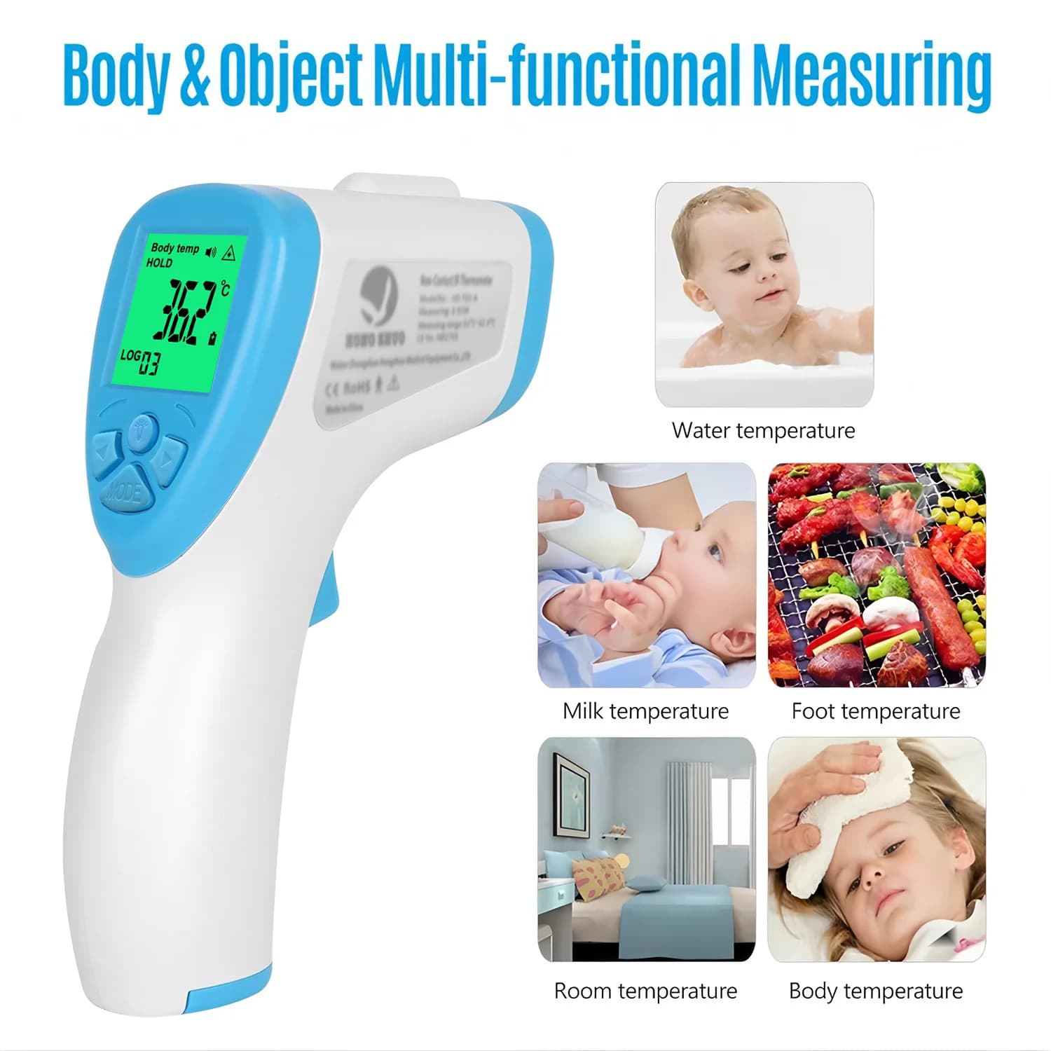 Termometro digitale a infrarossi LCD per la misurazione della temperatura frontale, senza contatto, per bambini e adulti.