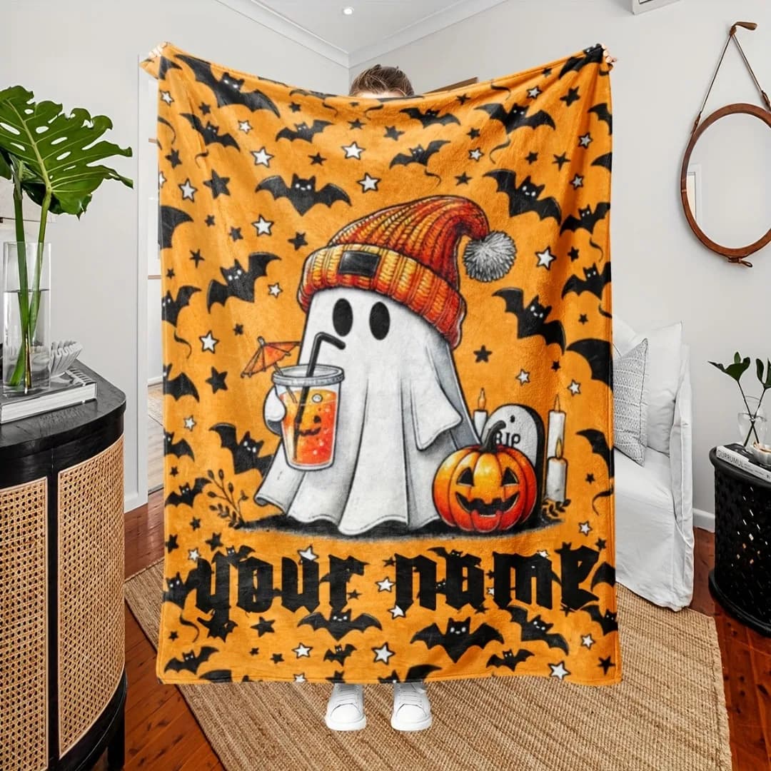 1pc Orenge Coperta di Halloween Simpatico Fantasma Zucca Stampato Coperta Morbida Pelle 2025 Nuovo per la Casa Divano Decorazione di Halloween