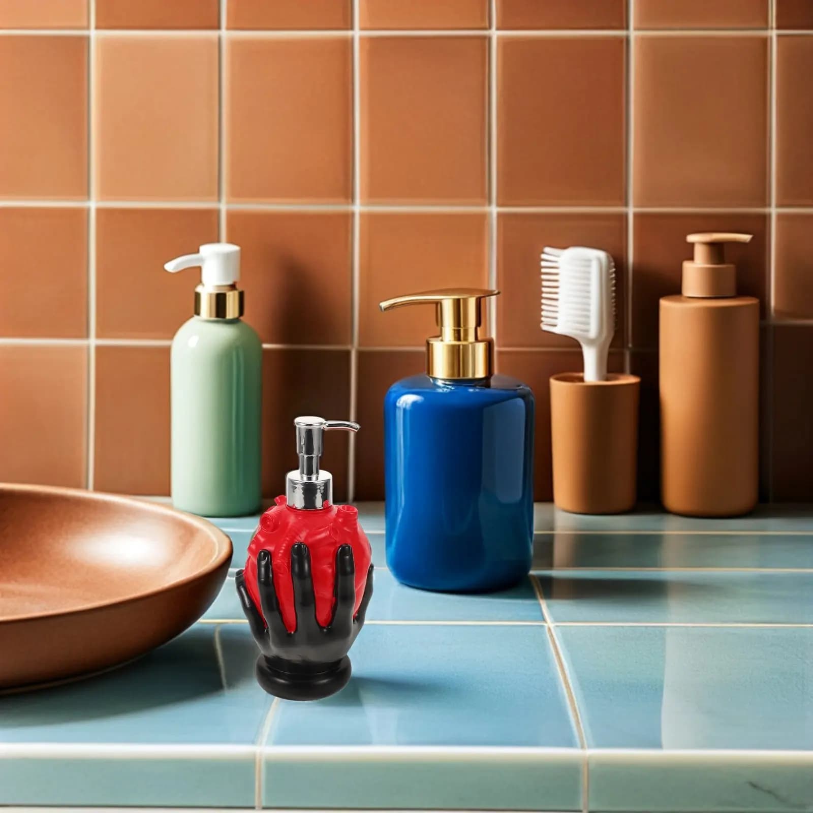 Dispenser di Sapone a Forma di Cuore di Halloween, Design Anatomico con Cuore Sanguinante, Bottiglia Ricaricabile con Pompa per Bagno e Lavello della Cucina