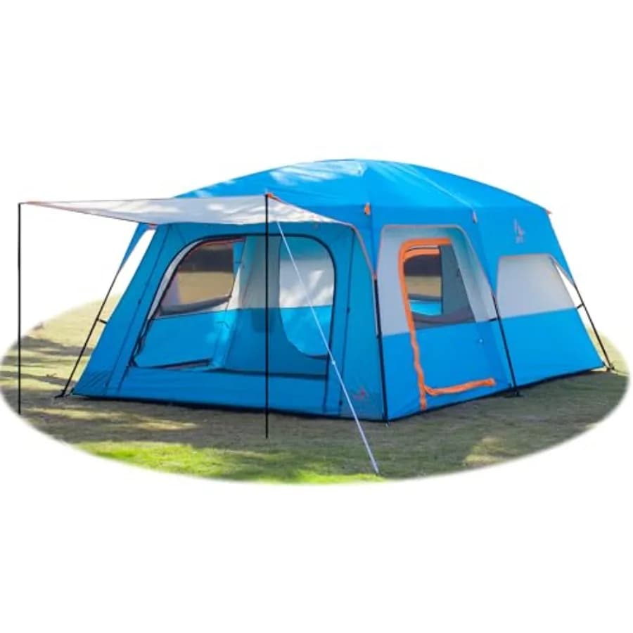 Extra Large Family Cabin Tent for Outdoor Camping, Waterproof Polyester with PVC Floor, Gray-Black, Straight Wall Design, 2 Roo