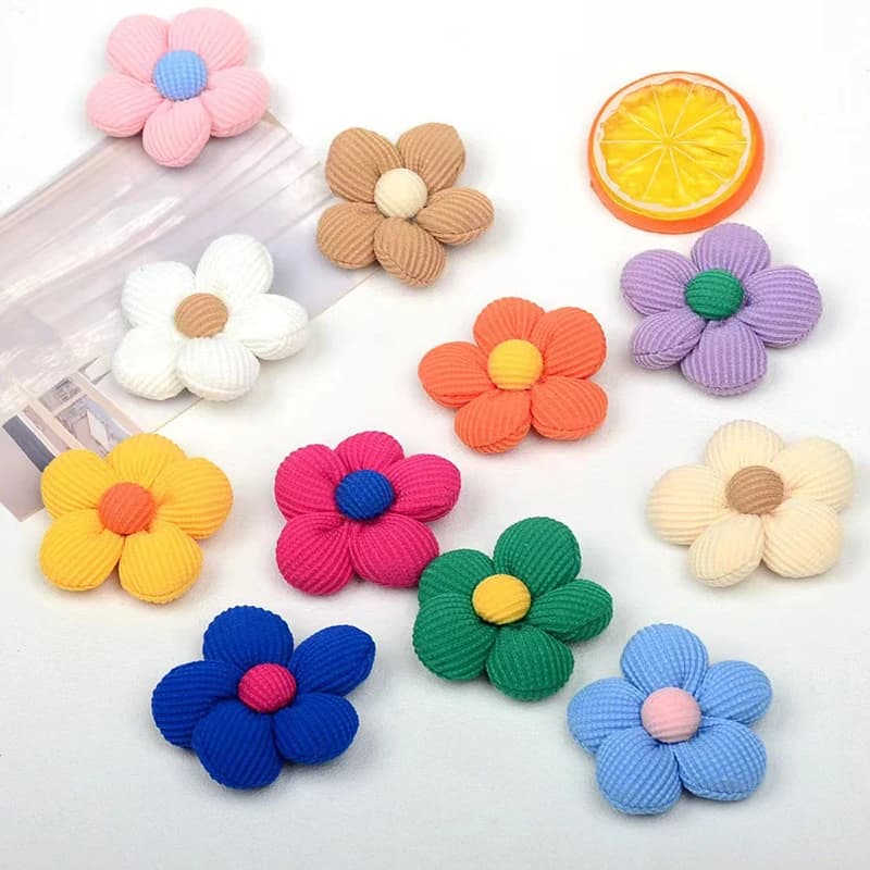 20pc Flower Filling Cotton Handmade Fabric Padded Appliques Headwear Hairpin Clothing Patches Crafts Hair DIY Bags Crochet Hats