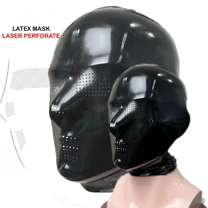Maschera con cappuccio in lattice Gomma Bondagi Restrizioni Guanti in lattice senza cuciture da uomo Catsuit Guanti in lattice fetish in gomma maschile