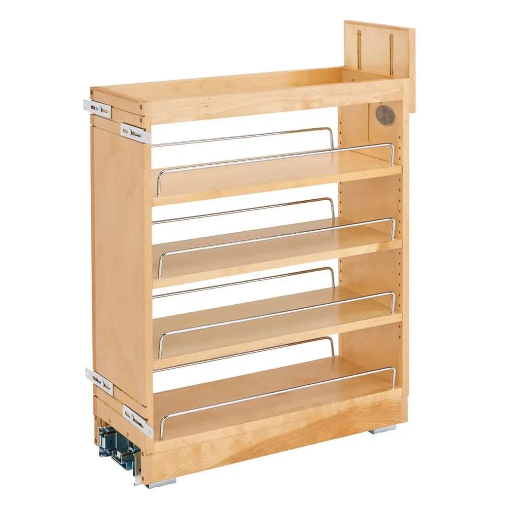 Organizzatore Estraibile a 8 Ripiani per Mobili Base di Cucina e Bagno, Porta Spezie e Medicinali Scorrevole in Legno con Chiusura Ammortizzata, 448BCBBS