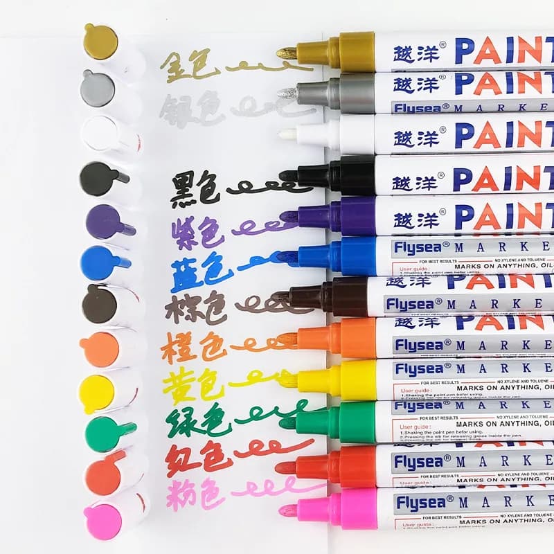 Pennarello per vernice permanente in gomma impermeabile bianca a 12 colori Pennarello per vernice per pneumatici per auto Pennarello per pittura per pneumatici ambientali