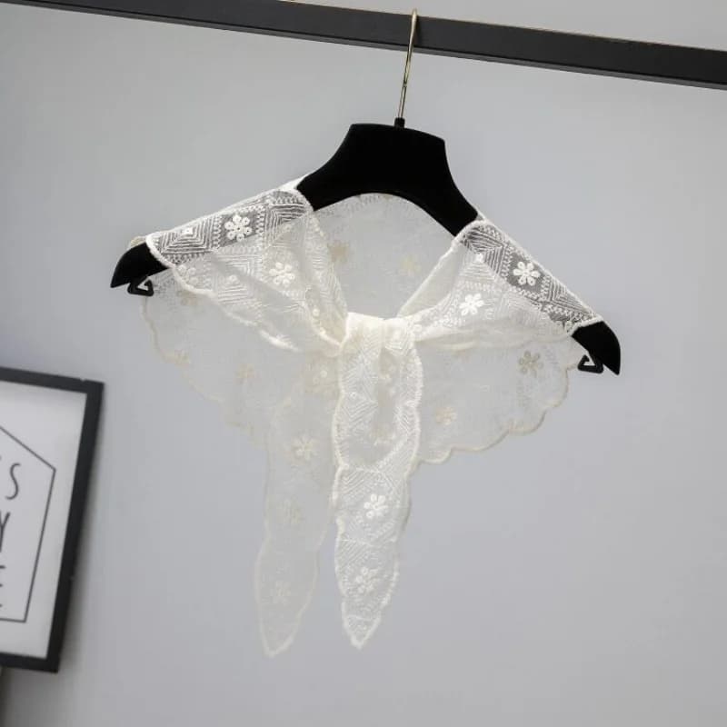 Four Seasons Silk Scarf Thin Small Shawl Korean Edition Decorative Versatile Lace Hook Flower Triangle Outer Waist Scarf