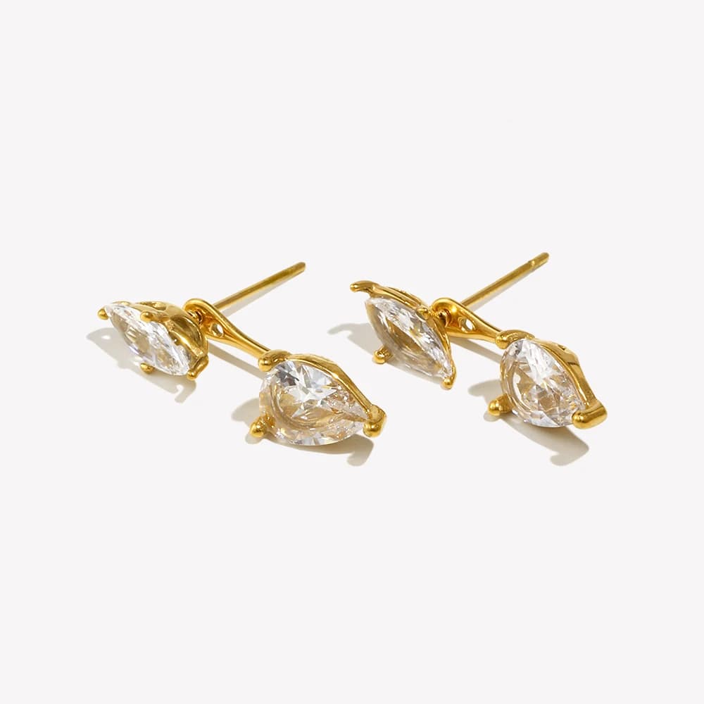 EBbelle Orecchini con zirconi a forma di occhio di cavallo con goccia d'acqua davanti e dietro Orecchini baguette placcati in oro 18 carati in acciaio inossidabile 316L