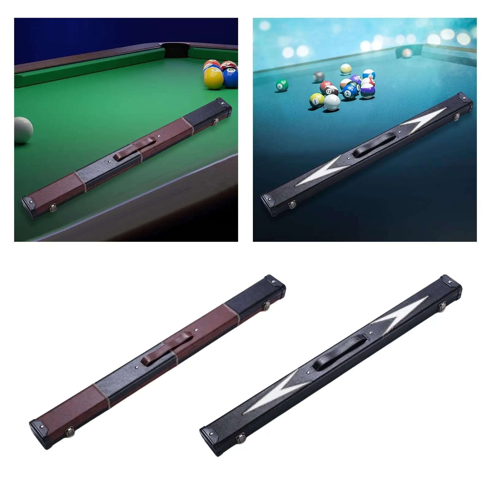 Pool Snooker Cue Hard Case PU Leather Wood Protector Velvet Foam Insert Classic Latch Box with Divider