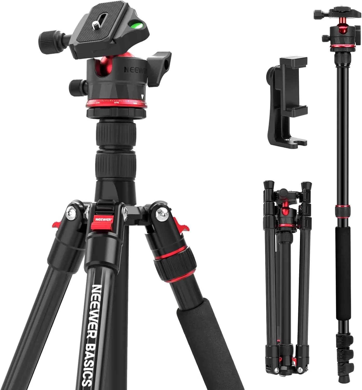 Treppiede da Viaggio Compatto 72 Pollici per Fotocamere, Supporto Portatile Leggero con Testa a Sfera Arca e Supporto per Telefono, Carico Massimo 6 kg