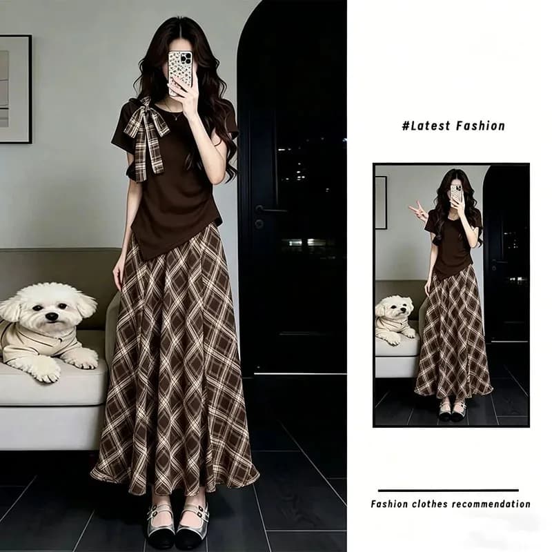 2026 Summer Women's New Two-piece Suit With Oblique Collar Off-the-shoulder Bandage Set Dissymmetry Female Blouse With Skirts