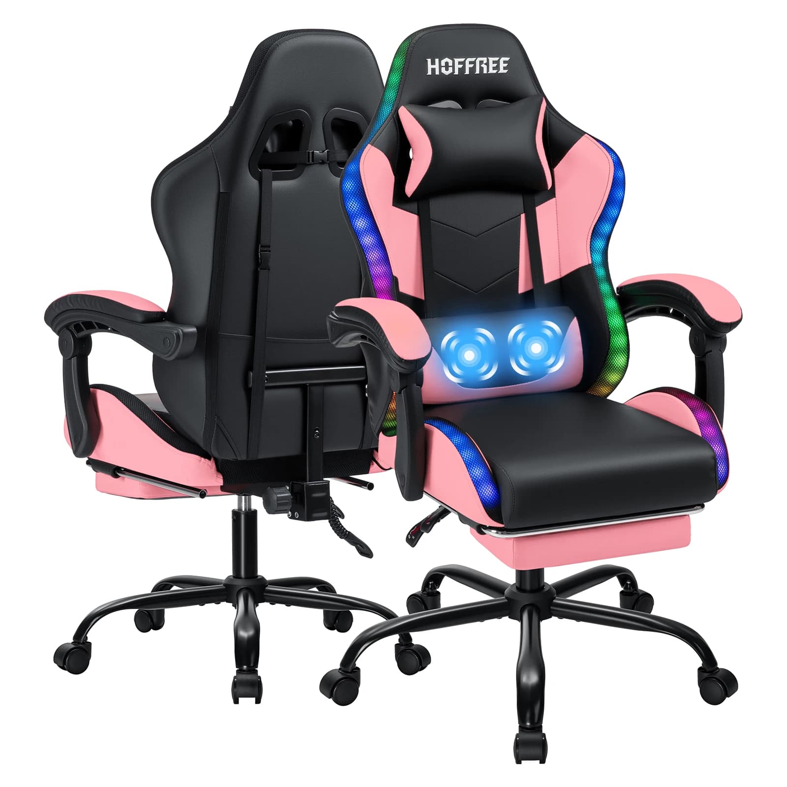 Sedia da gioco per massaggi con luci a LED, sedia da gioco ergonomica per computer con poggiapiedi e supporto lombare per uso in ufficio per adulti