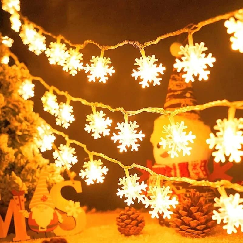 Luci a Forma di Fiocco di Neve, Catena Luminosa LED USB/Batteria, Decorazione per Albero di Natale, Stanza, Matrimonio, Festa, Natale
