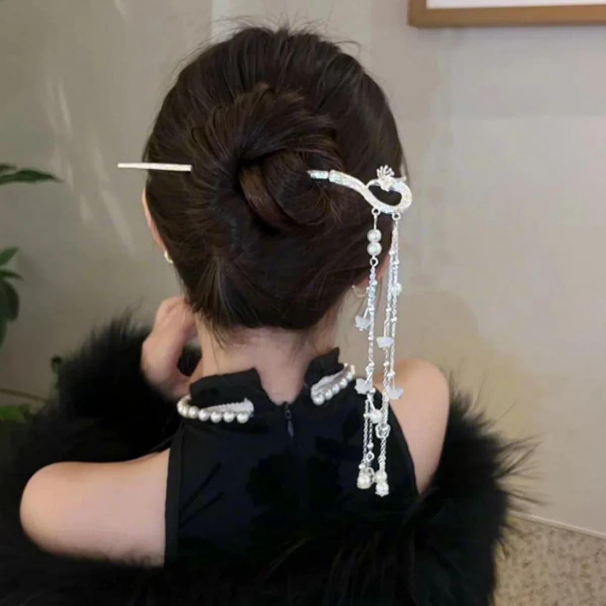 Forcina lunga in metallo con nappa per donna Elegante squisito bastoncino per capelli cinese Phoenix Accessori per capelli gioielli alla moda per ragazze