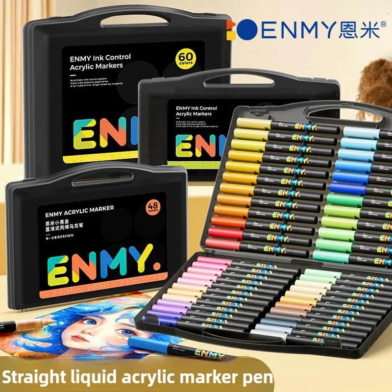 ENMY Scatola nera Pennarelli acrilici liquidi diretti con carta 24-80 colori Penna per pittura colorata a testa morbida Pennarello per vernice fai-da-te