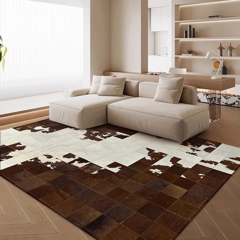 Luxury Cowhide Living Room Carpet Plaid Simple Area Rug Sofa Coffee Table Mat Home Large Rugs for Bedroom Bedside Mat Customize
