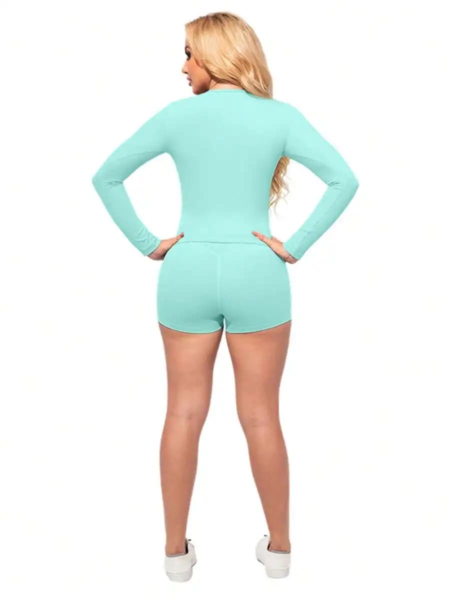 Womens Long Sleeve Shorts Sports Set Breathable Quick Dry High Elastic Slim Fit