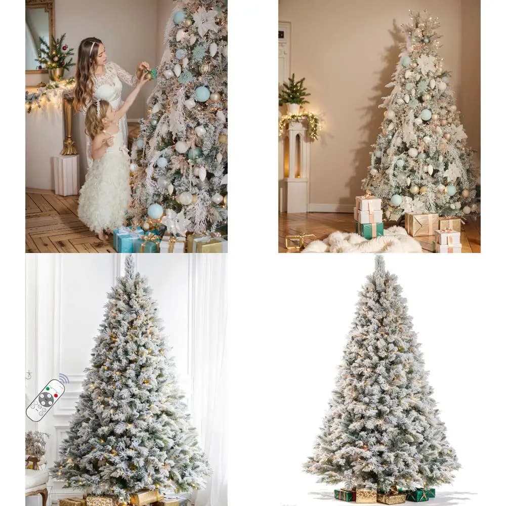 Albero di Natale in abete rosso innevato incernierato da 5 piedi con 250 luci LED bicolore e telecomando