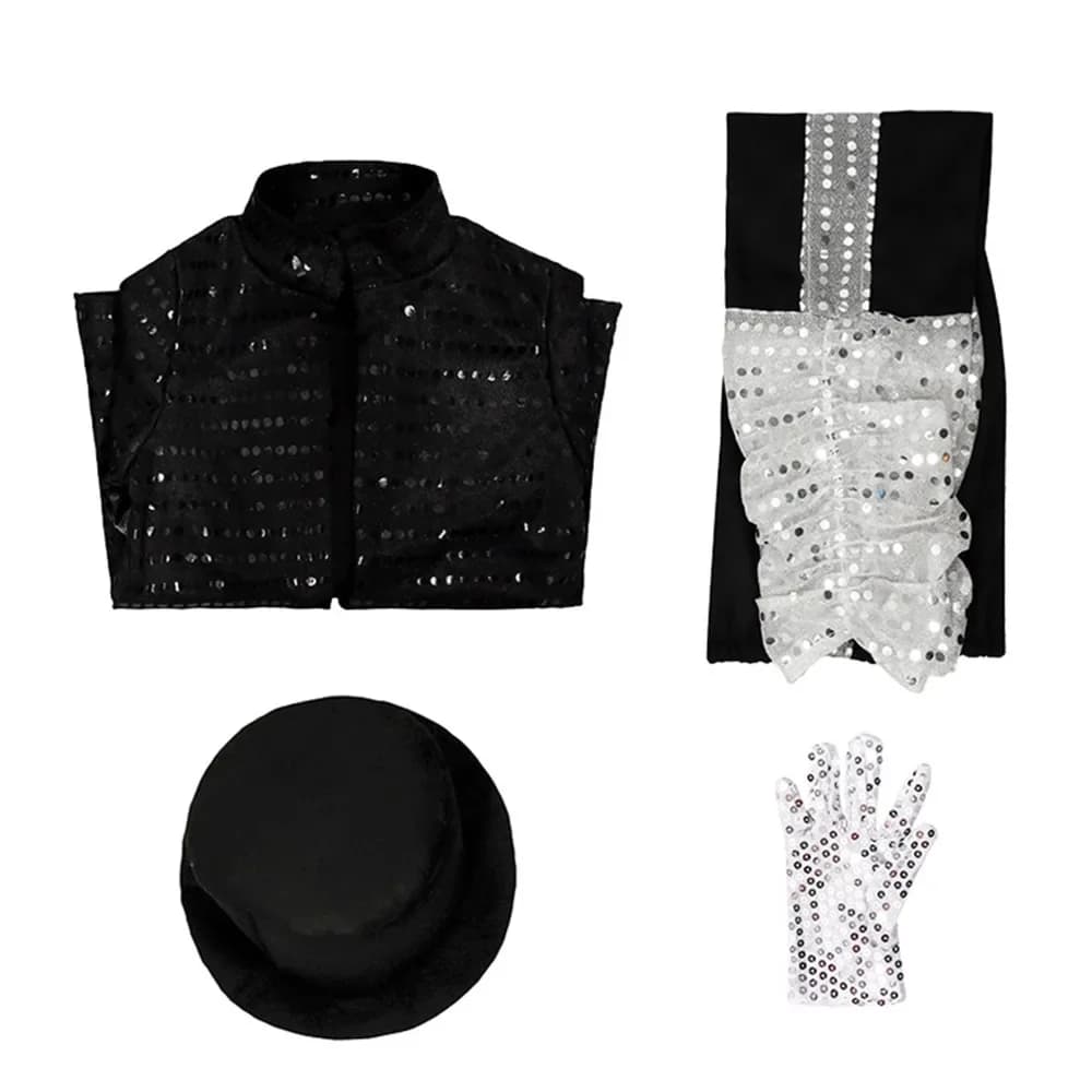 2026 Carnival Party Billie Jean Cosplay Clothes MJ dance Role-Play Black Suit Performance Clothes Dance Costume Kids Boys Girls