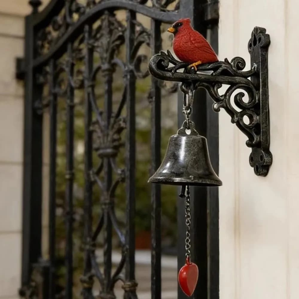 Wind Chimes Metal Red Bird Doorbell Sturdy Resin Retro Doorbell Handmade Weather-proof Cast Iron Bell Home Decoration