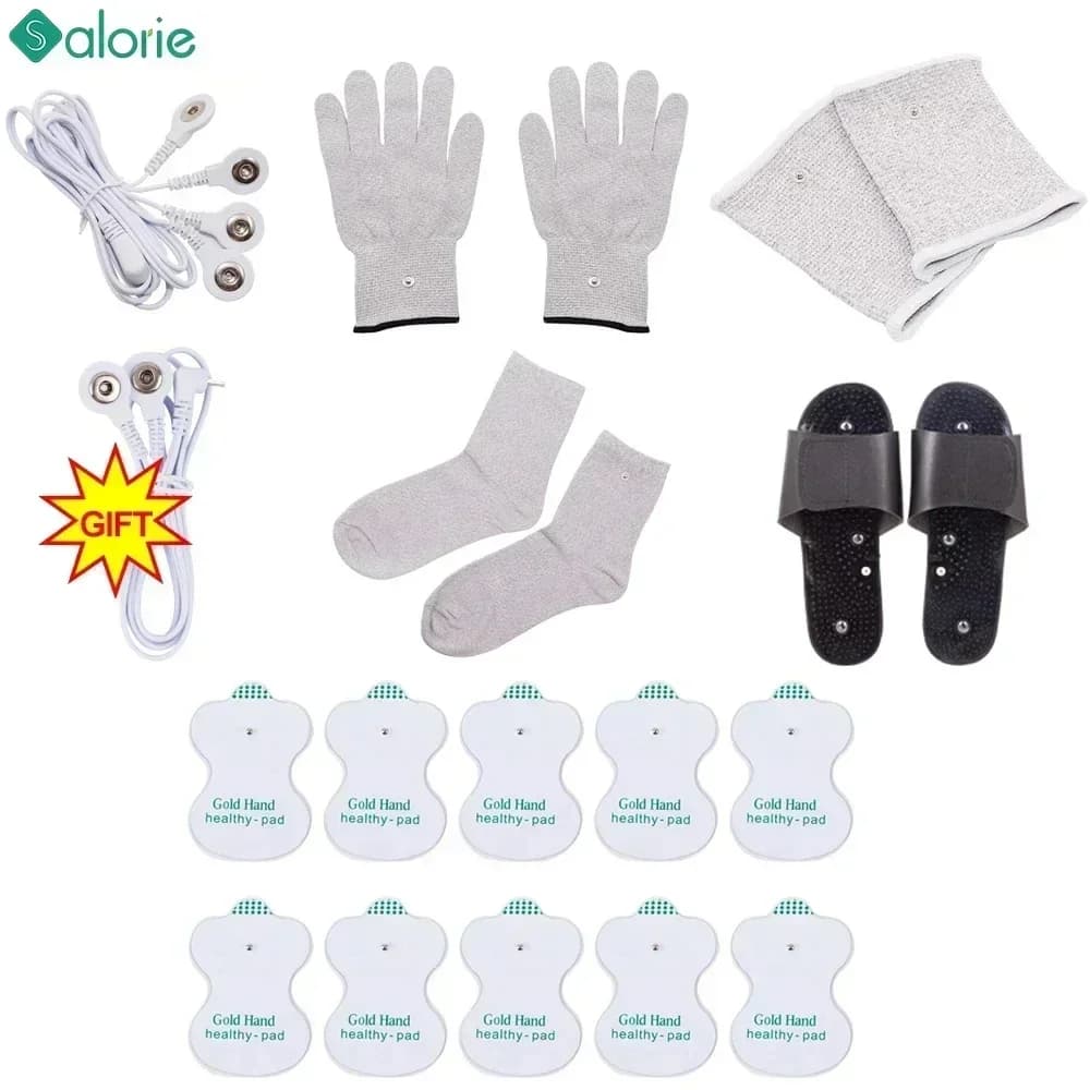 Guanti per terapia con elettrodi TENS/EMS in fibra d'argento conduttiva + calzini + poggiapolsi Unità per elettroterapia per terapia fisica