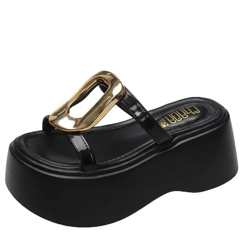 Pantofole rialzate in metallo da donna estive pantofole da casa con suola morbida alla moda scarpe Casual sandali da spiaggia all'esterno