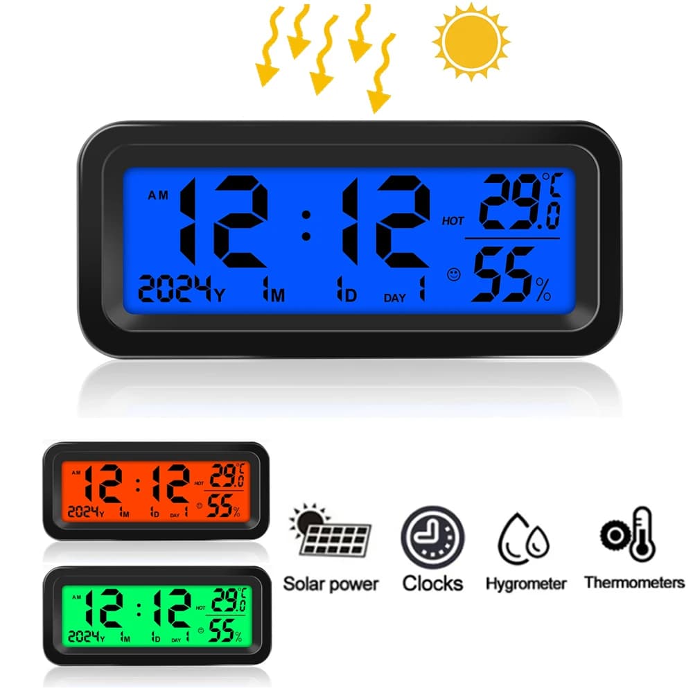 Orologi per auto solari Automotive Electronic Led Digital Clock termometro igrometro DisplayTime con accessori per auto luminosi posteriori