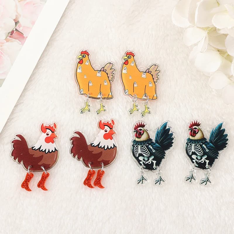 6 Pcs Halloween Charms Acrylic Funny Ghost Skull Walking Chicken For Necklace Pendant Diy Making