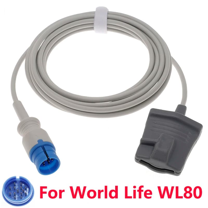 World Life Medical WL80 Compatible Spo2 Sensor Reusable Pulse Oxymeter Monitor vital signs, 14pin 3m optical probe cable.