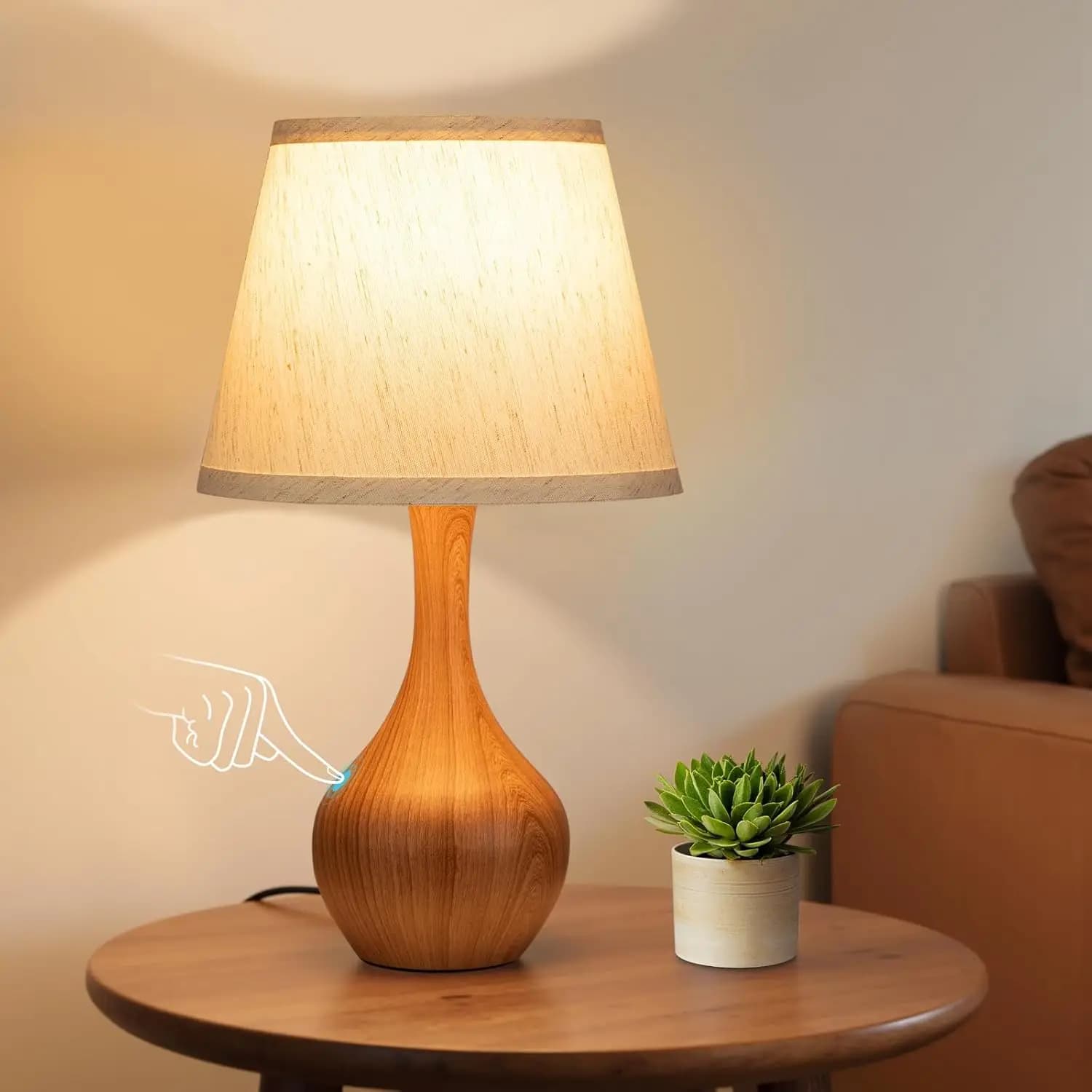 Lampada da Tavolo Touch per Camera da Letto, Lampada da Comodino Piccola Dimmerabile a 3 Livelli con Lampadina LED, Lampada da Scrivania in Legno per Comodini, Ufficio