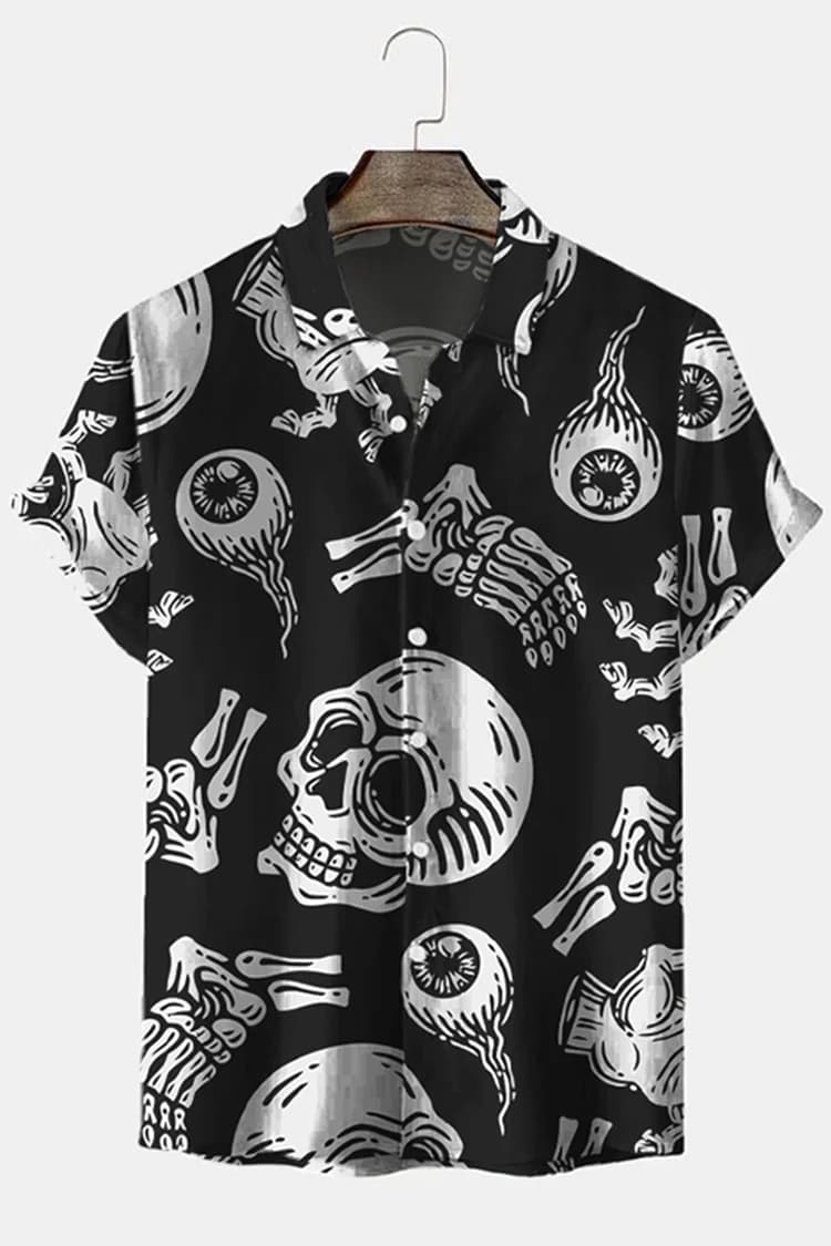 Nuova camicia hawaiana per uomo Camicia da spiaggia stampata in 3d con teschio Manica corta con bottoni Camicie con teschio da uomo casual Camisa oversize S-5XL