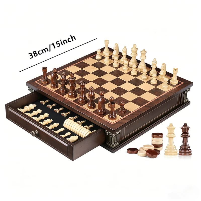 Magnetic Retro chess set comes with a built-in storage compartment, a 38cm/15inch chessboard, and 2 additional queens.
