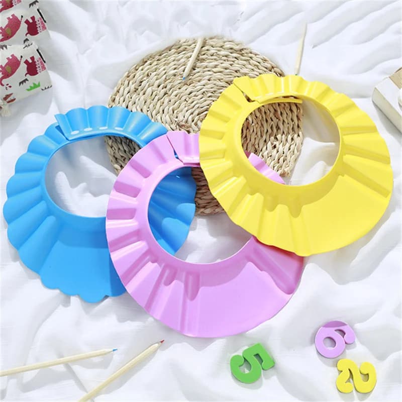 Cappello da Doccia Regolabile per Bambini in 3 Colori, Protezione Sicura per il Bagno, Cappellini Morbidi, Cappelli Impermeabili per Neonati, Scudo per Lavaggio Capelli