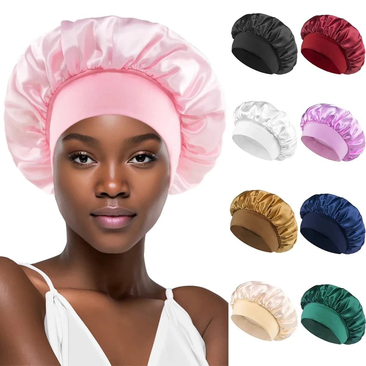 Solid Satin Night Hat for Women New Unisex Night Hat with Elastic Strap for Hair Care Hat for Night Bonnet de Nuit