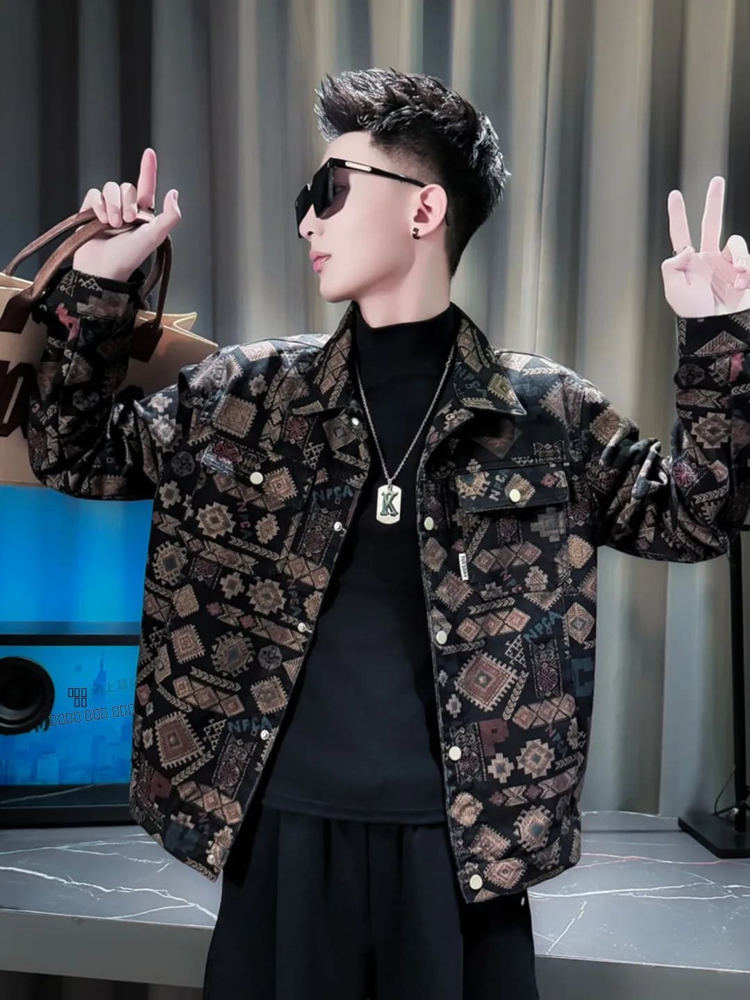 Stylish Fashionable Men's Denim Jacket Stand Collar Long Sleeve Anti-Static Spring Autumn New Arrival Trendy Brand High-End F...