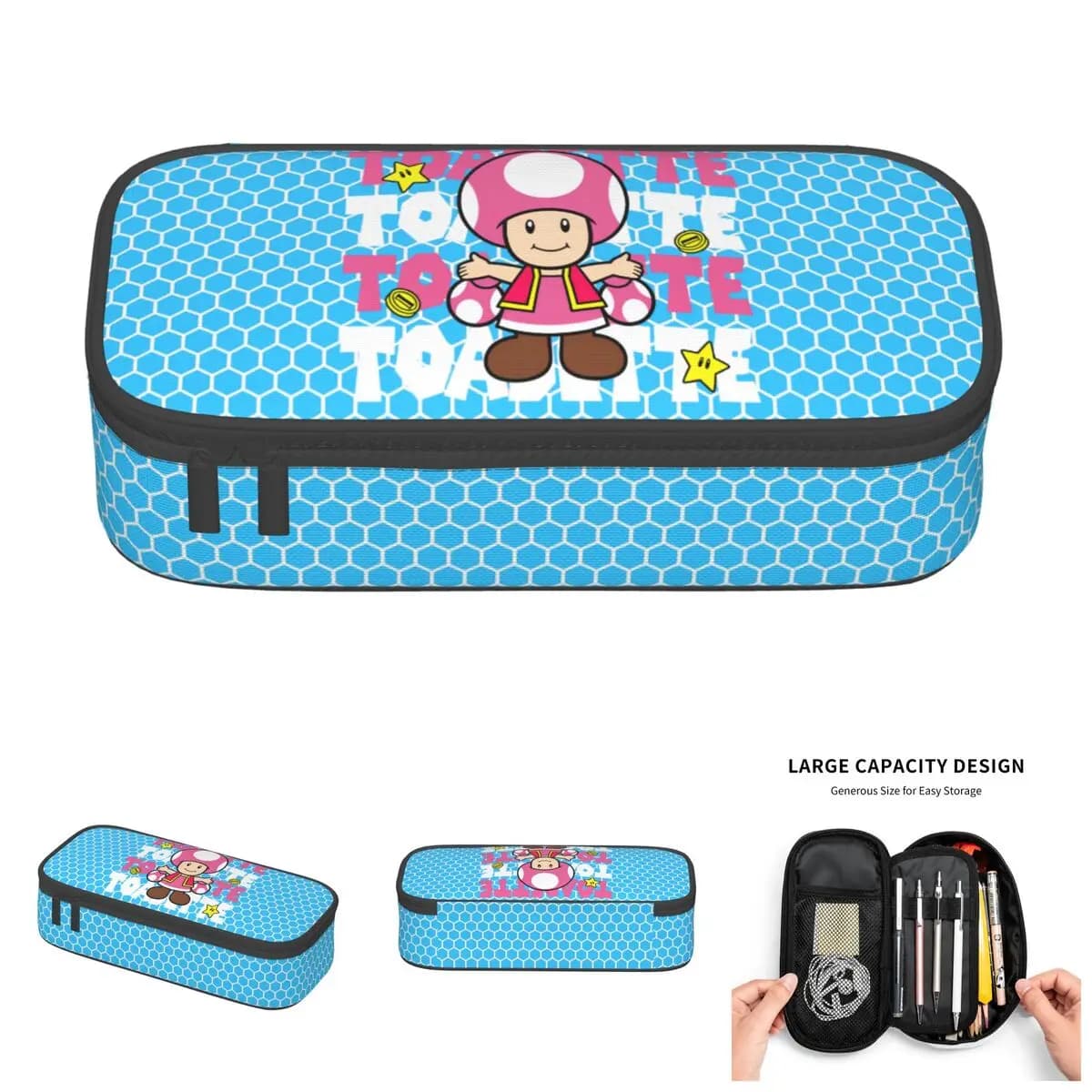 Astuccio portapenne Kawaii Mario Anime Toadette per ragazzi e ragazze, astuccio portapenne di grandi dimensioni, materiale scolastico