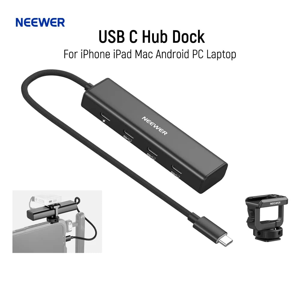 NEEWER Dock hub USB C with cold skate adapter, dongle multiport adapter 4 in 1 for iPhone 16 15 iPad Mac Android laptop PC