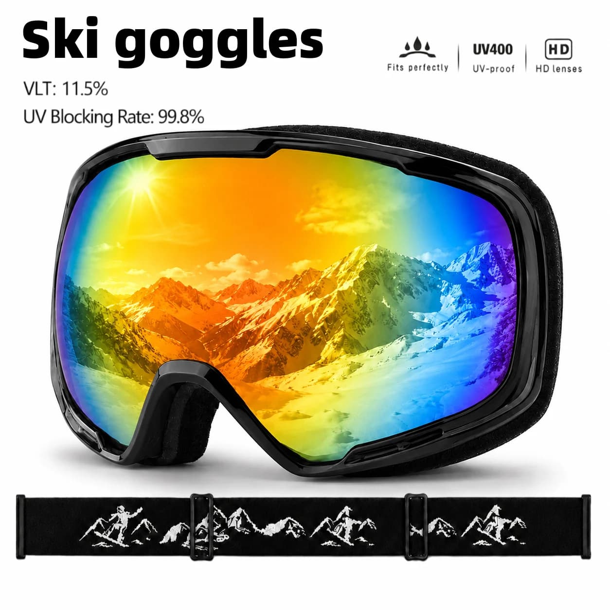 Large Spherical Ski Goggles, Anti-Glare & Anti-Snow Blindness, Unisex Ski Glasses for Indoor & Outdoor Skiing
