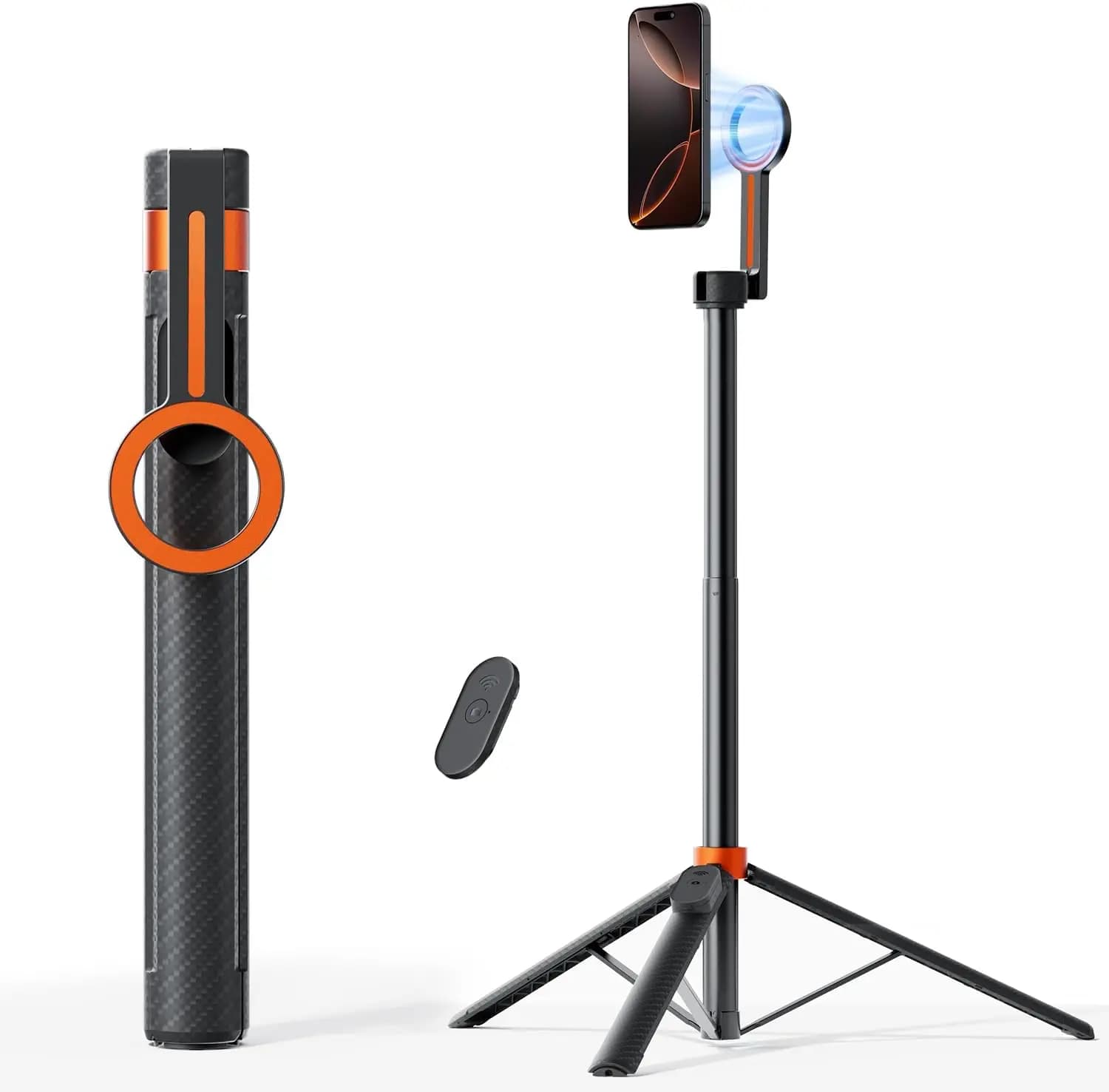 Treppiede Magnetico da 65 Pollici per iPhone con Telecomando, Asta Selfie Compatibile con Serie 16/15/14/13/12, Treppiede Portatile da Viaggio